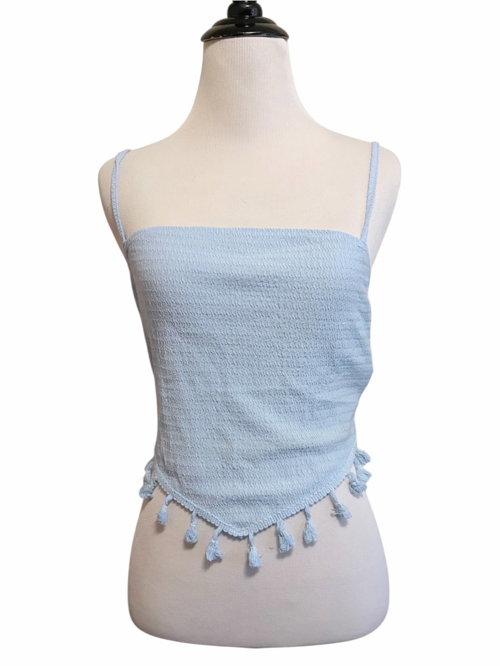 Shein small Women's Light Blue Smocked Tassel Bandana Crop Top